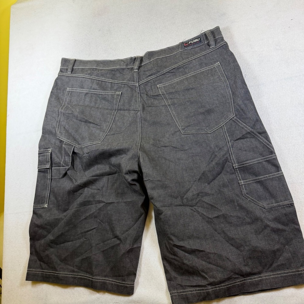 FUBU Mens Baggy Denim Cargo Shorts Dark‎ Wash Contrast Stitch Size 48 Y2K 90s Hi